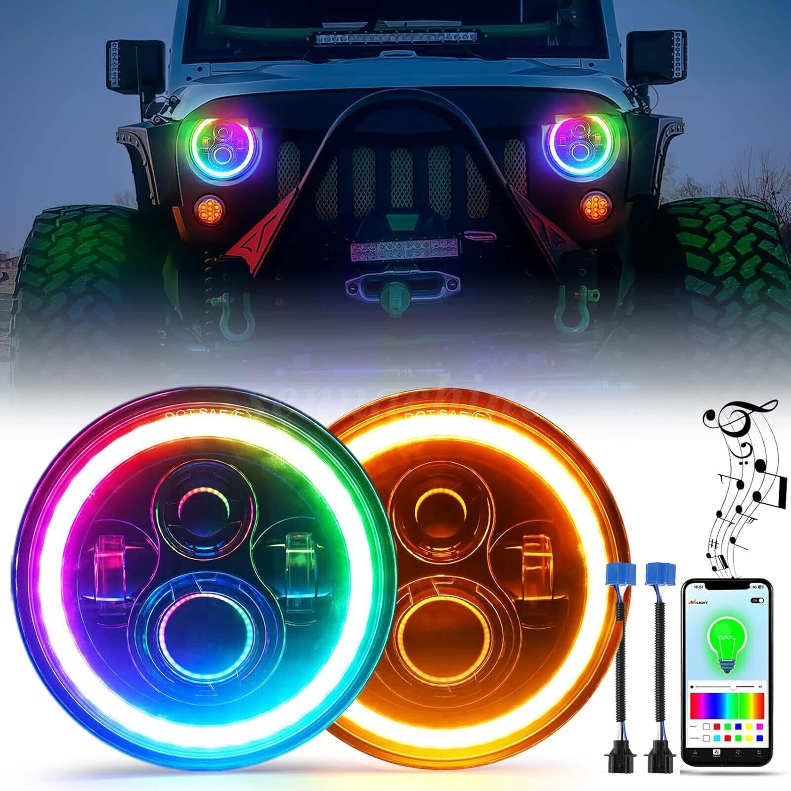 NTXGlow 7 Inch Round RGB LED Halo Headlights (Jeep Wrangler) - JSI Racing 