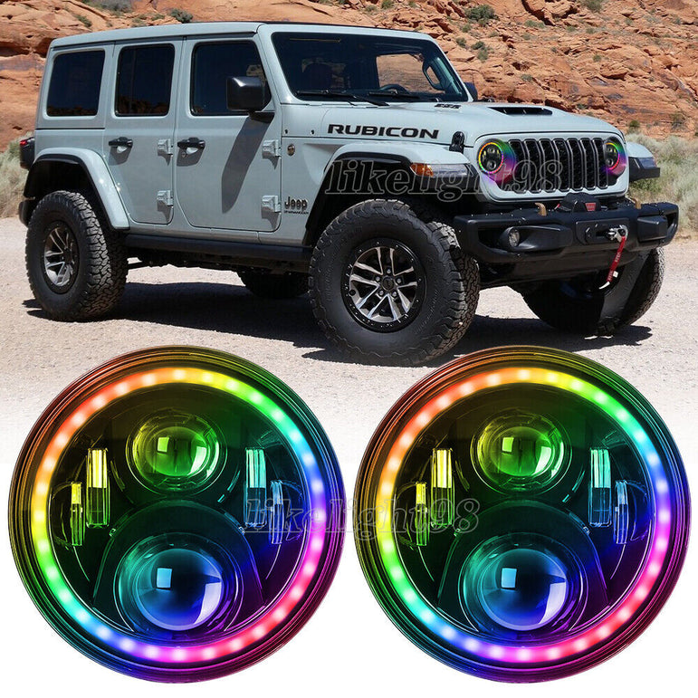 NTXGlow 7 Inch Round RGB LED Halo Headlights (Jeep Wrangler) - JSI Racing 
