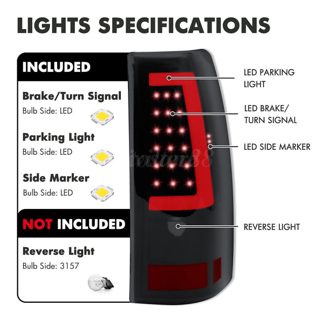 2003-2006 Chevrolet Silverado 1500 LED Tube Smoke Tail Lights - JSI Racing 