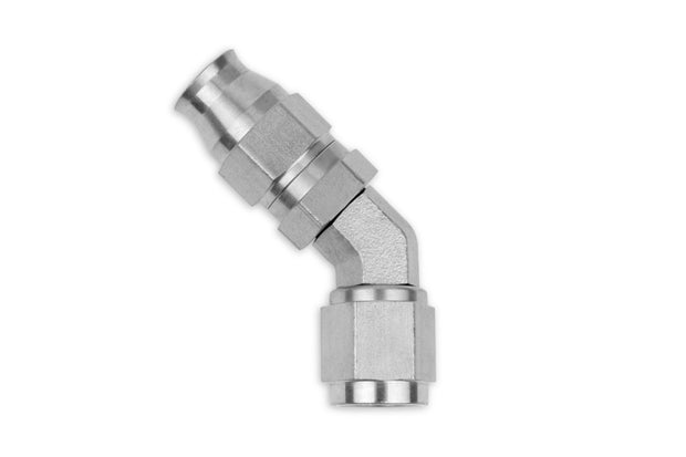 RaceFlux PTFE 45-Degree Double Swivel Hose End Fitting, Stainless Steel