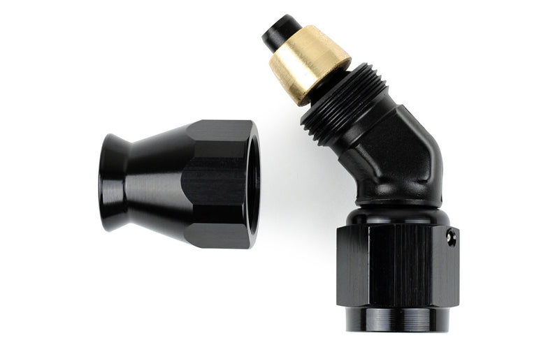 RaceFlux PTFE 45-Degree Hose End Fitting, Aluminum
