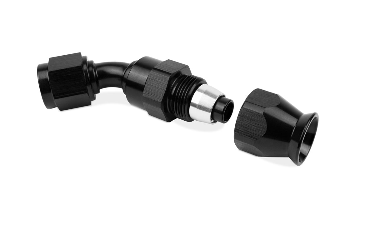 RaceFlux PTFE 45-Degree Hose End Fitting, Aluminum