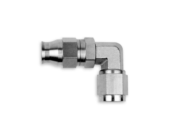 RaceFlux PTFE 90-Degree Double Swivel Hose End Fitting, Stainless Steel