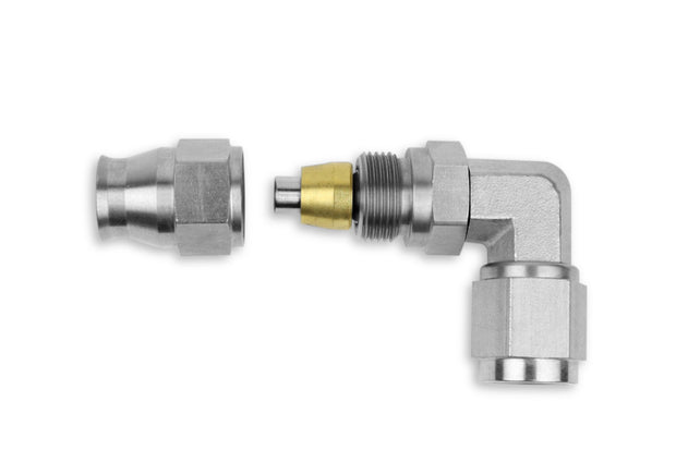 RaceFlux PTFE 90-Degree Double Swivel Hose End Fitting, Stainless Steel