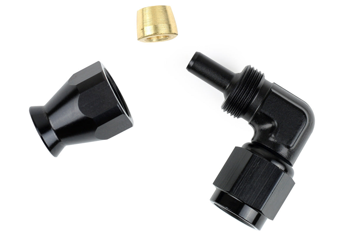 RaceFlux PTFE 90-Degree Hose End Fitting, Aluminum