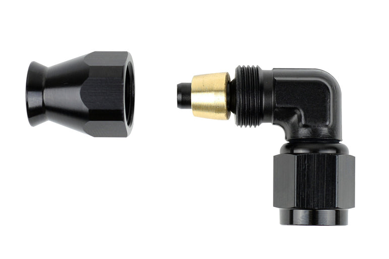 RaceFlux PTFE 90-Degree Hose End Fitting, Aluminum