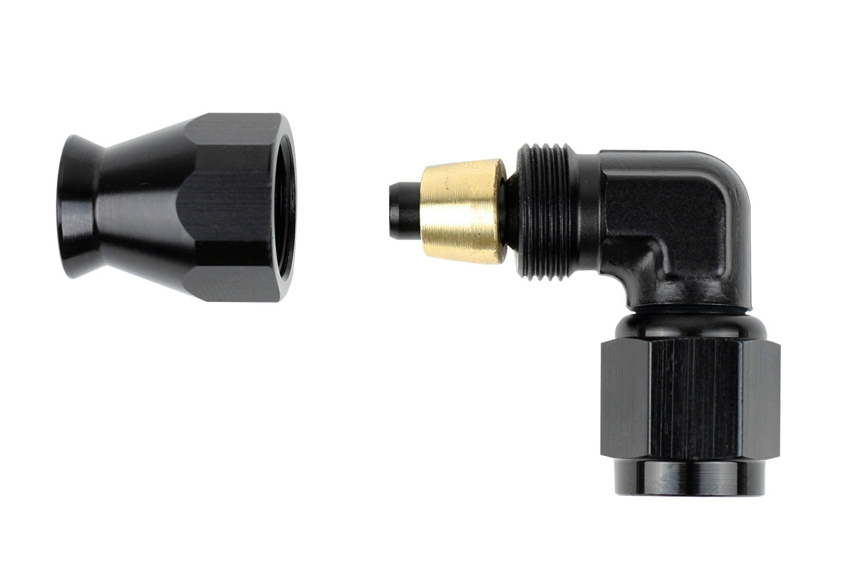 RaceFlux PTFE 90-Degree Hose End Fitting, Aluminum