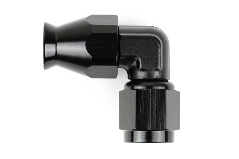 RaceFlux PTFE 90-Degree Hose End Fitting, Aluminum