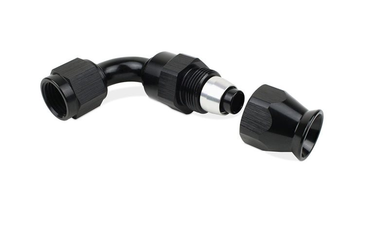 RaceFlux PTFE 90-Degree Hose End Fitting, Aluminum