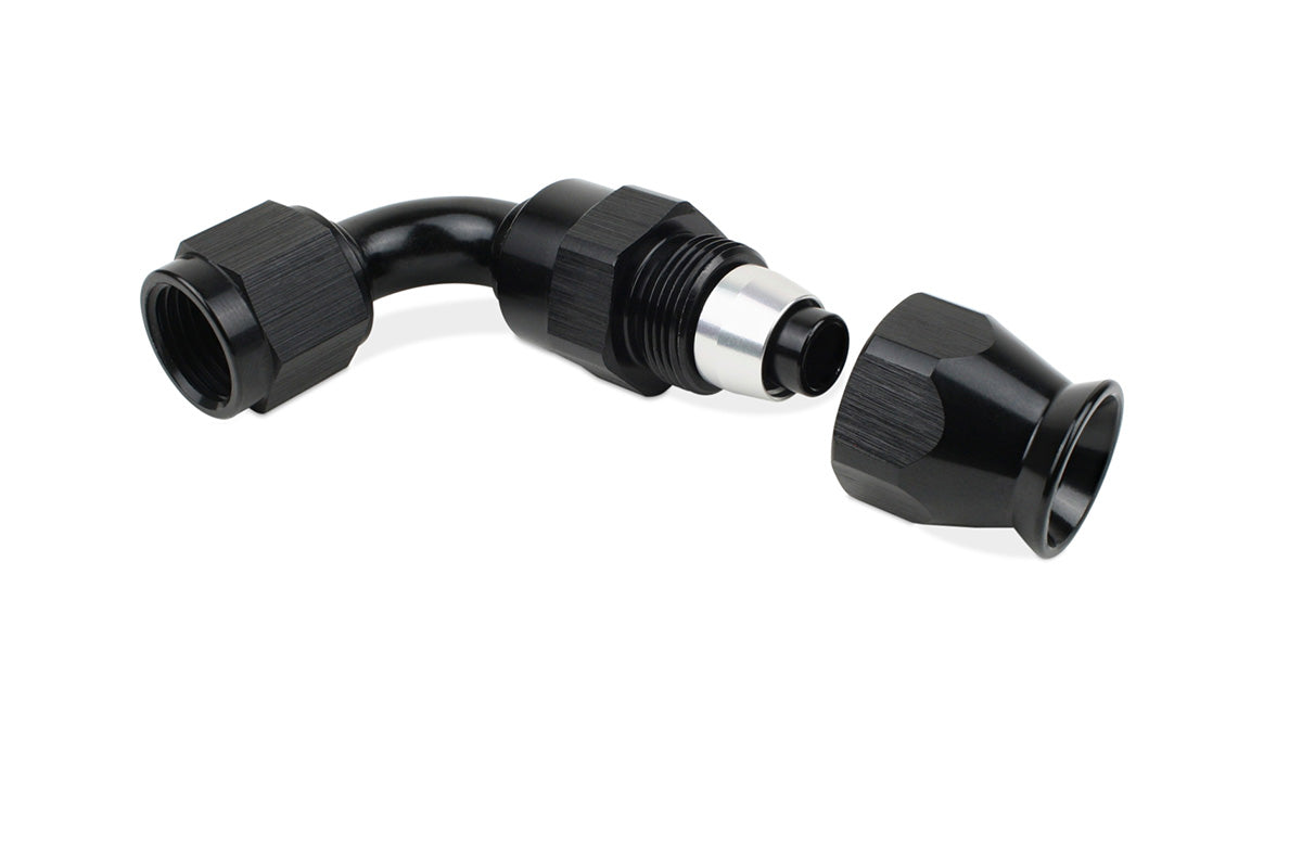 RaceFlux PTFE 90-Degree Hose End Fitting, Aluminum