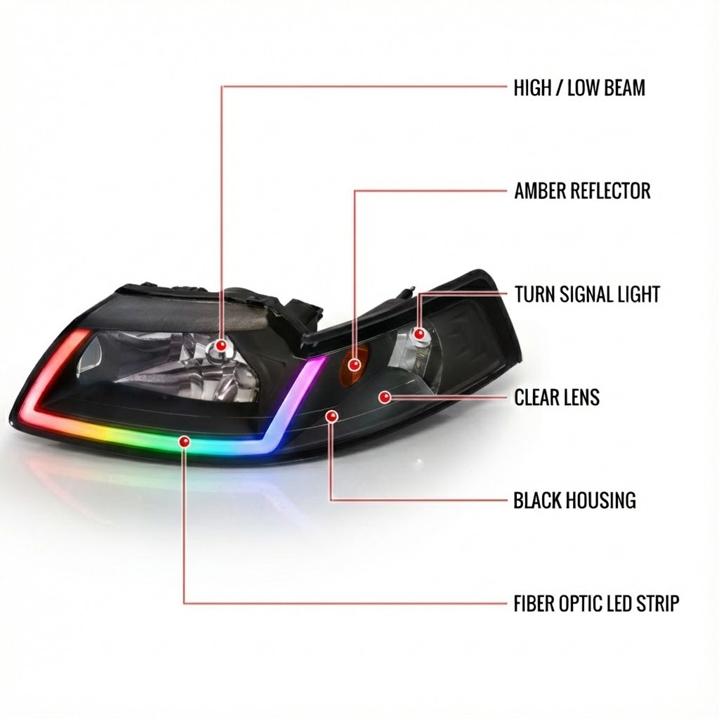 NTXGLOW RGB headlights (1999 - 2004 Ford Mustang) - JSI Racing 