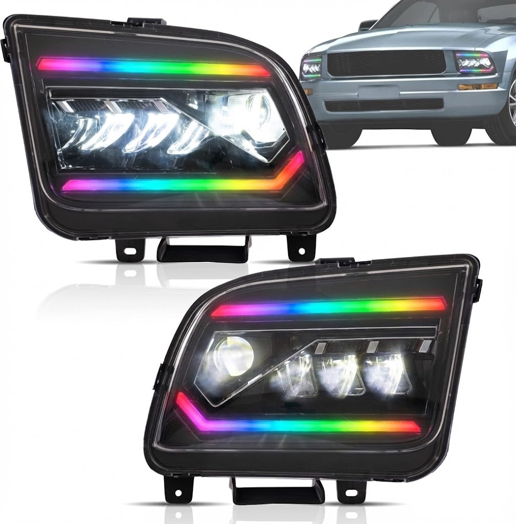 NTXGLOW RGB led headlights (2005 - 2009 Ford Mustang) - JSI Racing 