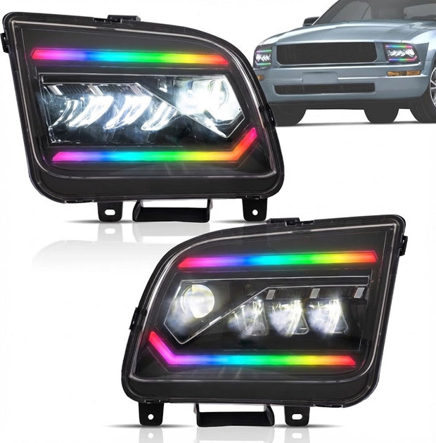 NTXGLOW RGB led headlights (2005 - 2009 Ford Mustang) - JSI Racing 
