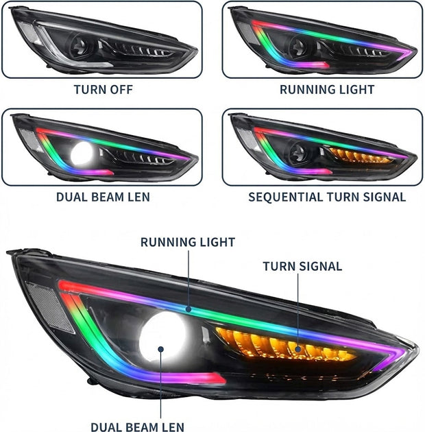 NTXGLOW RGB headlights (2015 - 2018 Ford Focus) - JSI Racing 