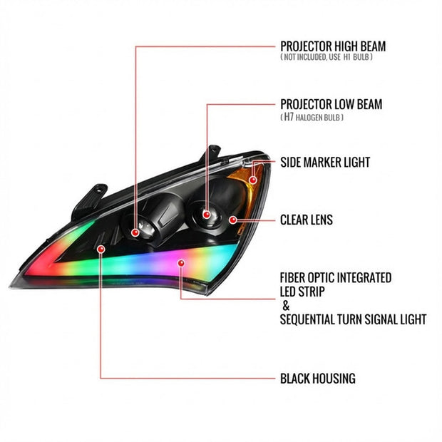 NTXGLOW RGB headlights (2009 - 2010 hyundai genesis coupe bk1) - JSI Racing 