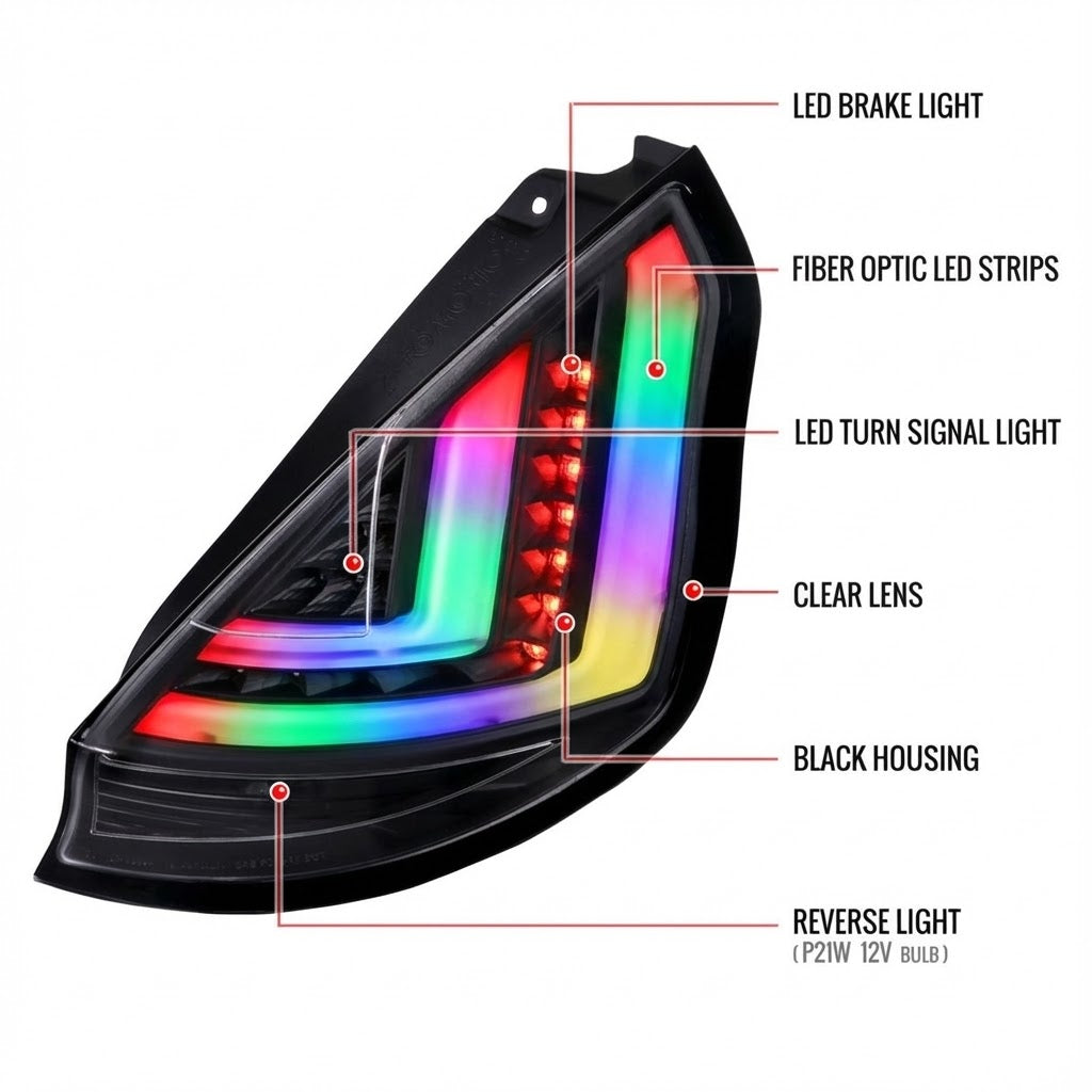 NTXGLOW LED RGB tail lights (2014 - 2019 Ford Fiesta hatchback) - JSI Racing 