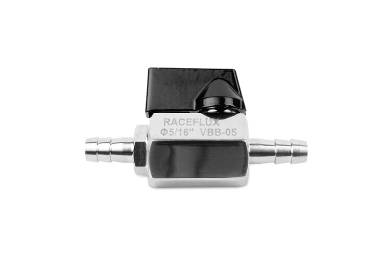 RaceFlux High Temp Stainless Steel Mini Ball Valve, Barb
