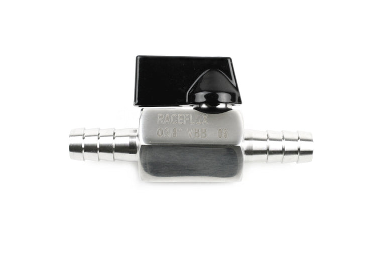 RaceFlux High Temp Stainless Steel Mini Ball Valve, Barb