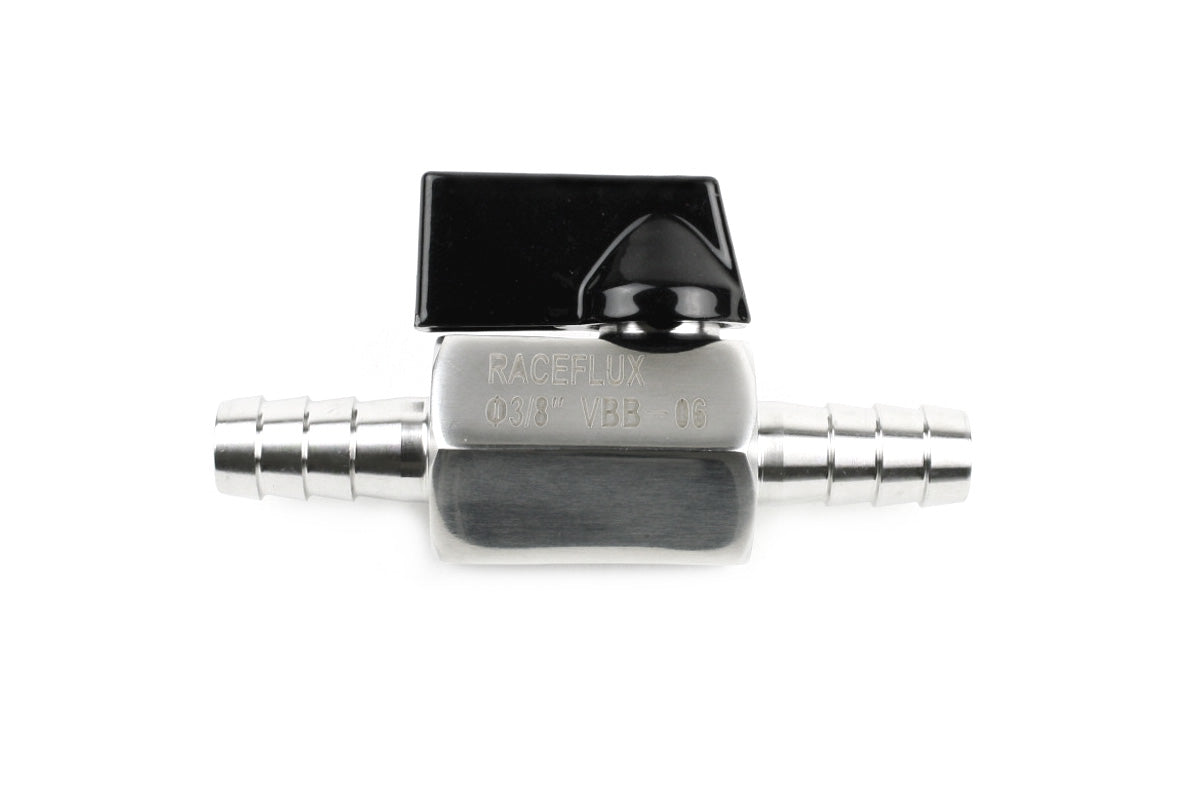 RaceFlux High Temp Stainless Steel Mini Ball Valve, Barb